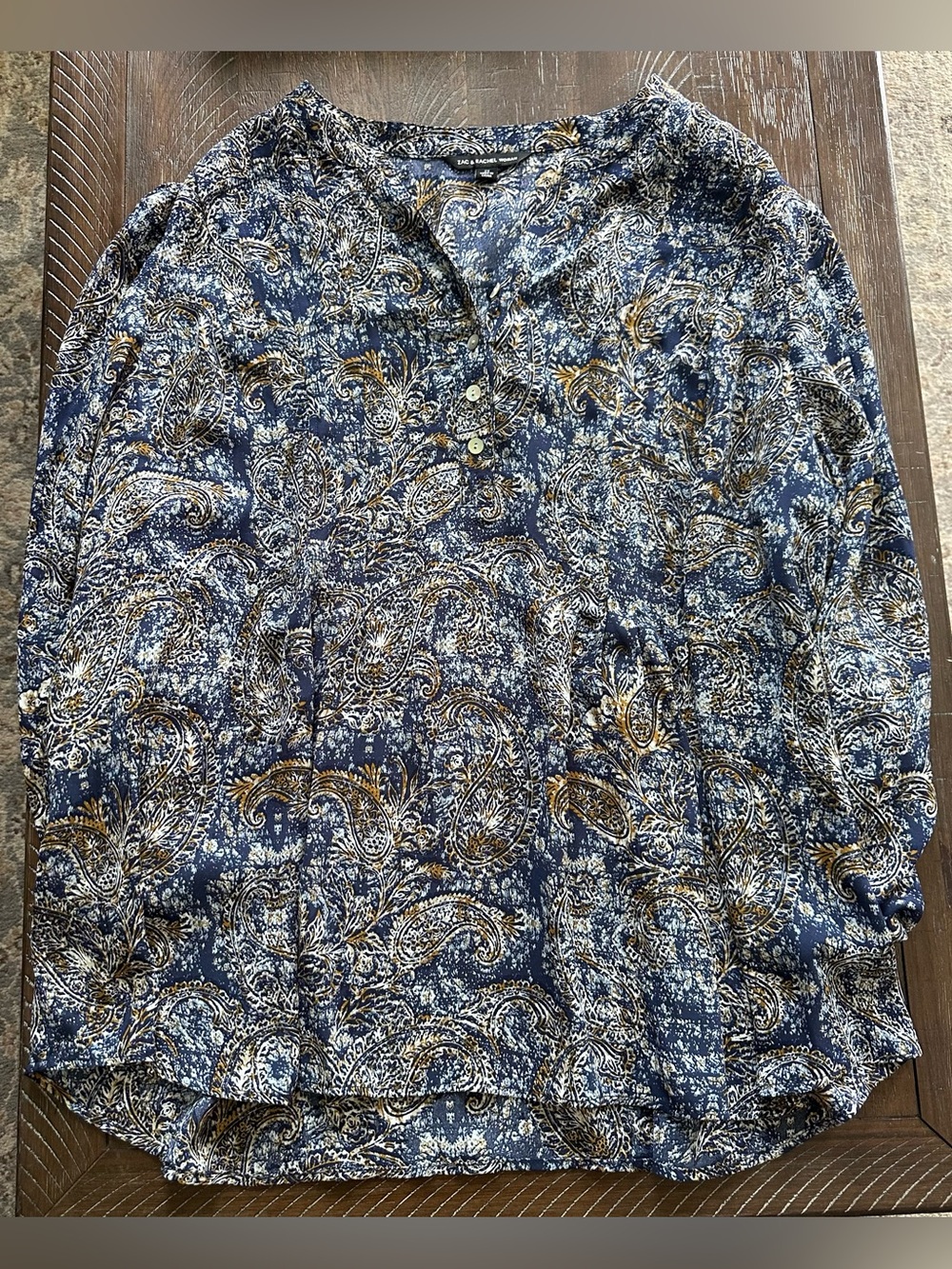 Zac & Rachel Navy and Mustard Paisley Blouse - Size 2X